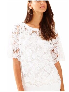 Lilly Pulitzer White Kay Lace Top L